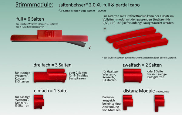 saitenbeisser® Zubehör 2.0 xl: Stimmmodule für Sattelbreiten von 38mm - 55mm